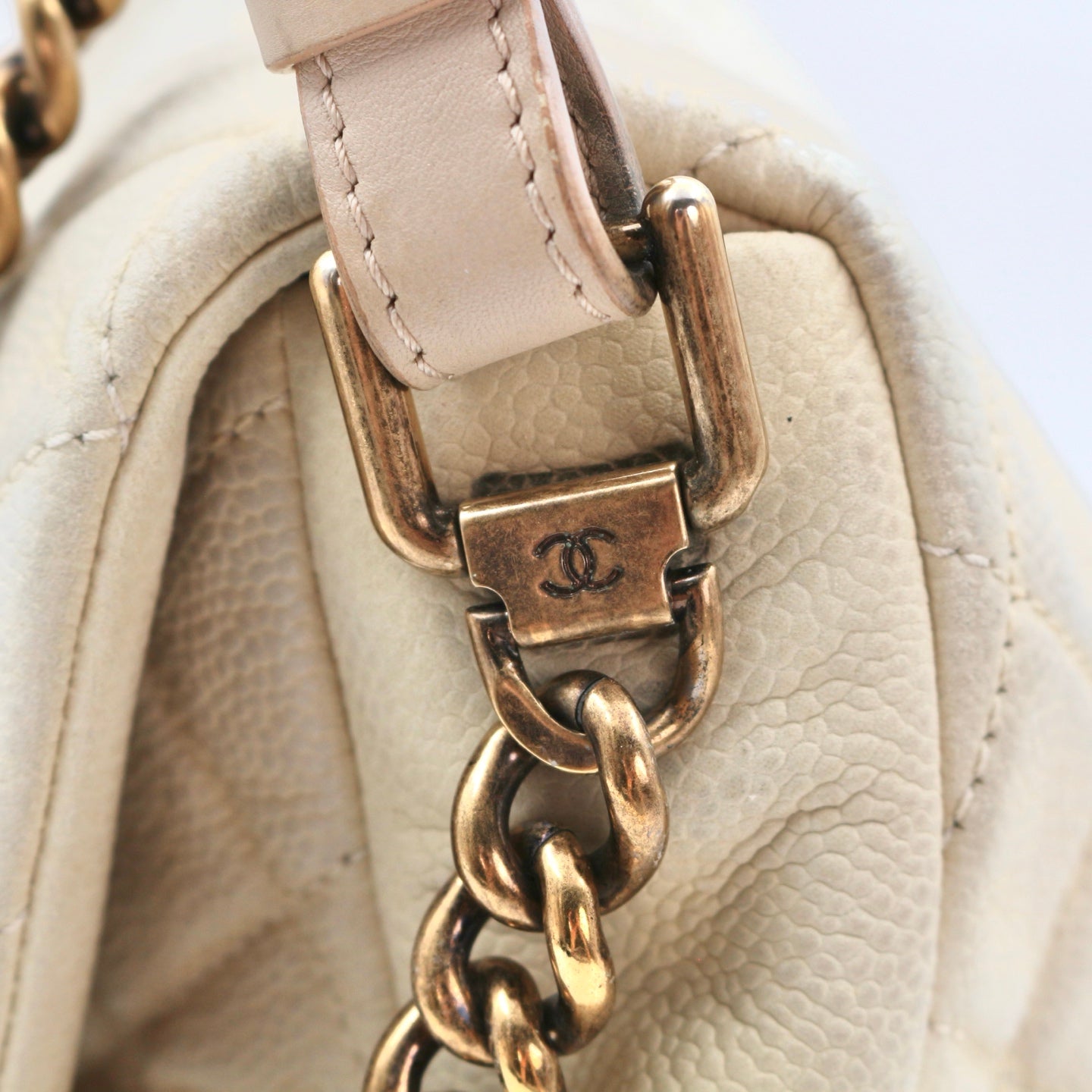 Chanel Cloud Tote Beige Calfskin Aged Gold CC 2Way Large Tote Bag[Used]