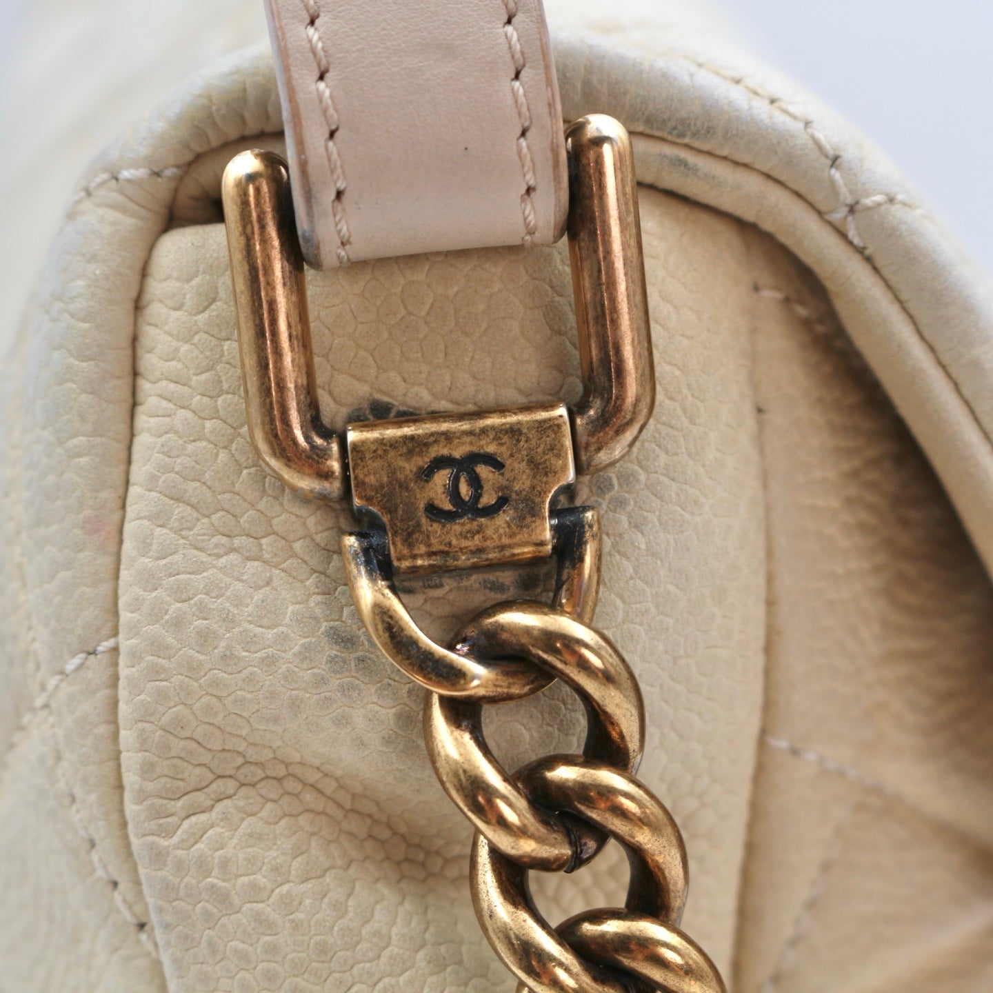Chanel Cloud Tote Beige Calfskin Aged Gold CC 2Way Large Tote Bag[Used]