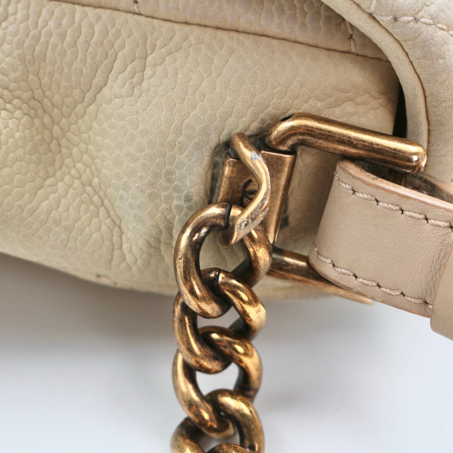 Chanel Cloud Tote Beige Calfskin Aged Gold CC 2Way Large Tote Bag[Used]