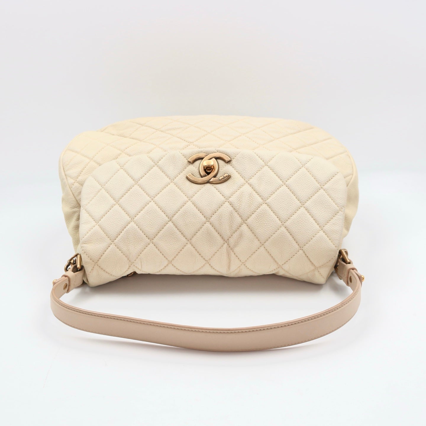 Chanel Cloud Tote Beige Calfskin Aged Gold CC 2Way Large Tote Bag[Used]