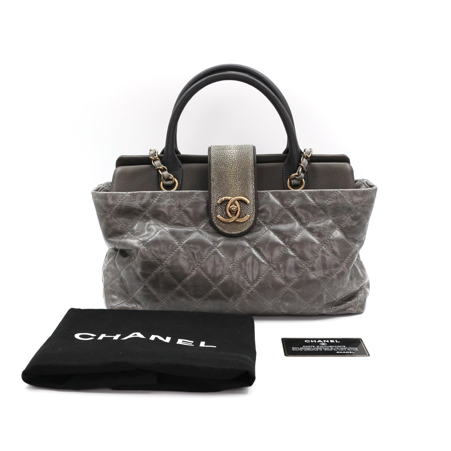 CHANEL Métiers d'Art Ruched Calfskin & Stingray 2-Way Tote Bag [Used]