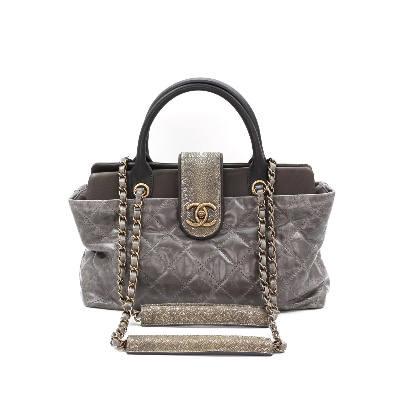 CHANEL Métiers d'Art Ruched Calfskin & Stingray 2-Way Tote Bag [Used]