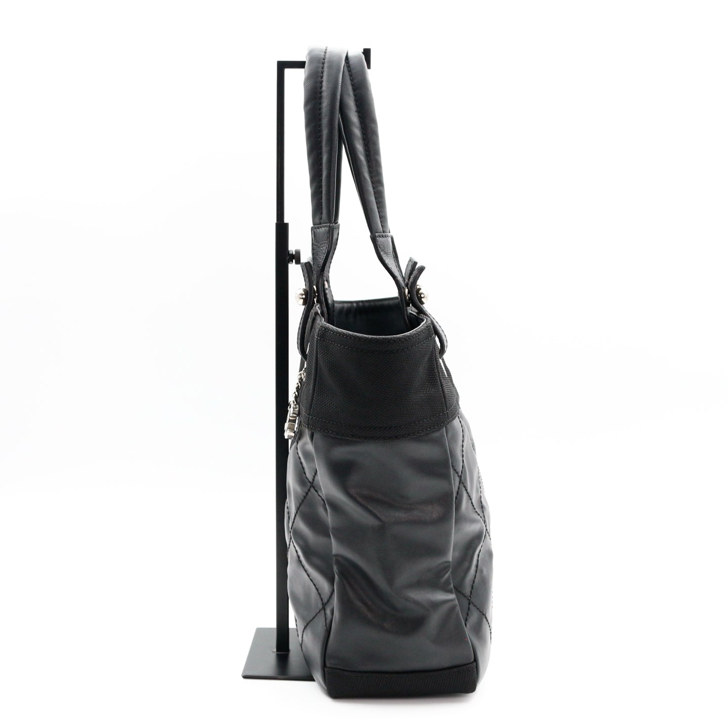 CHANEL Black Calfskin Leather & Canvas Tote Bag [Used]