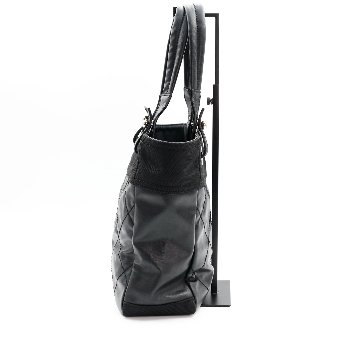 CHANEL Black Calfskin Leather & Canvas Tote Bag [Used]