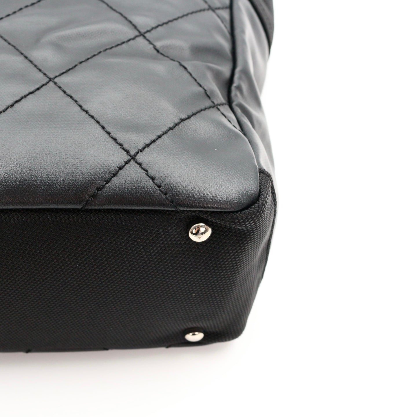 CHANEL Black Calfskin Leather & Canvas Tote Bag [Used]