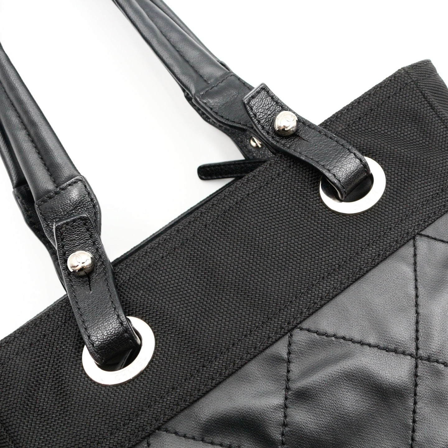 CHANEL Black Calfskin Leather & Canvas Tote Bag [Used]