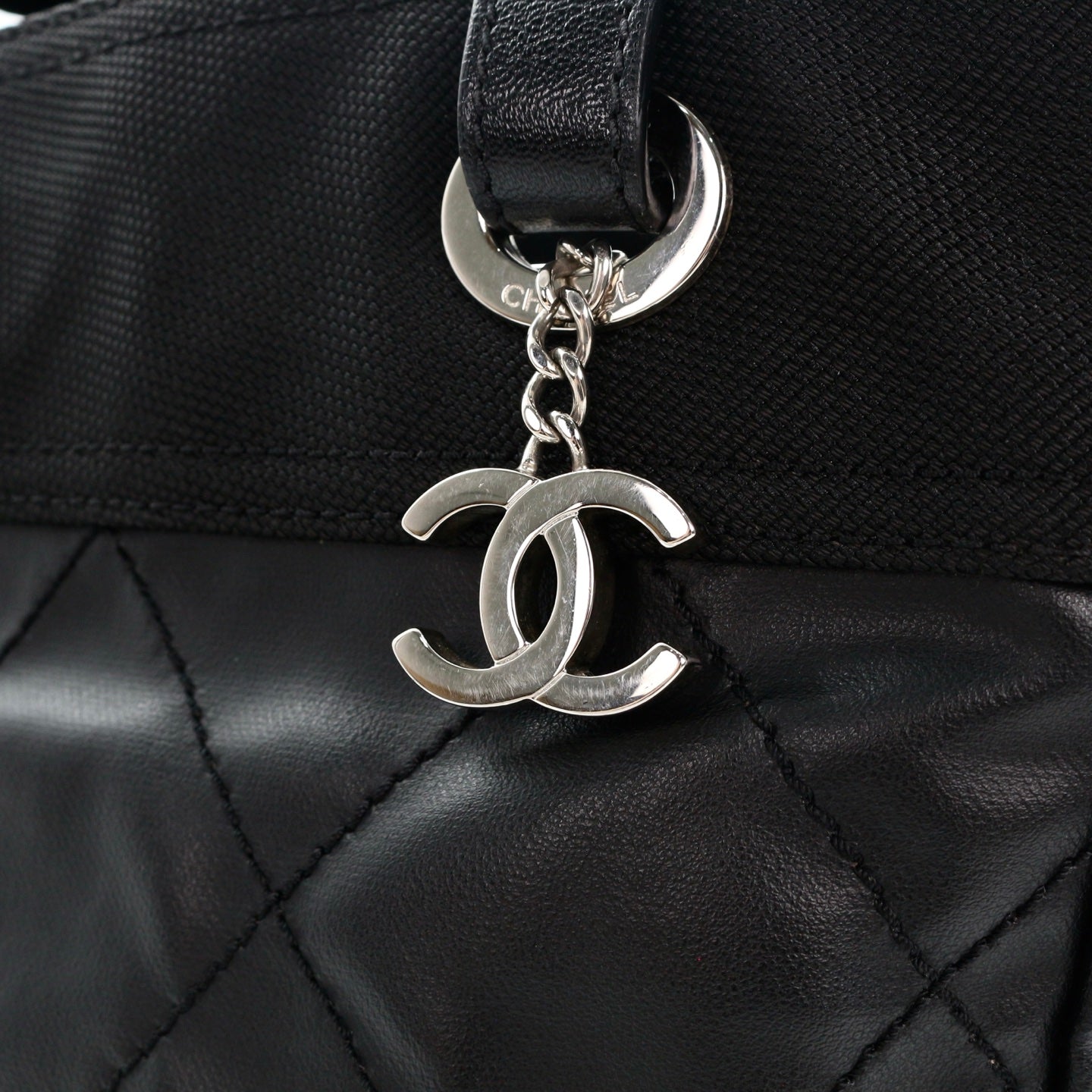 CHANEL Black Calfskin Leather & Canvas Tote Bag [Used]
