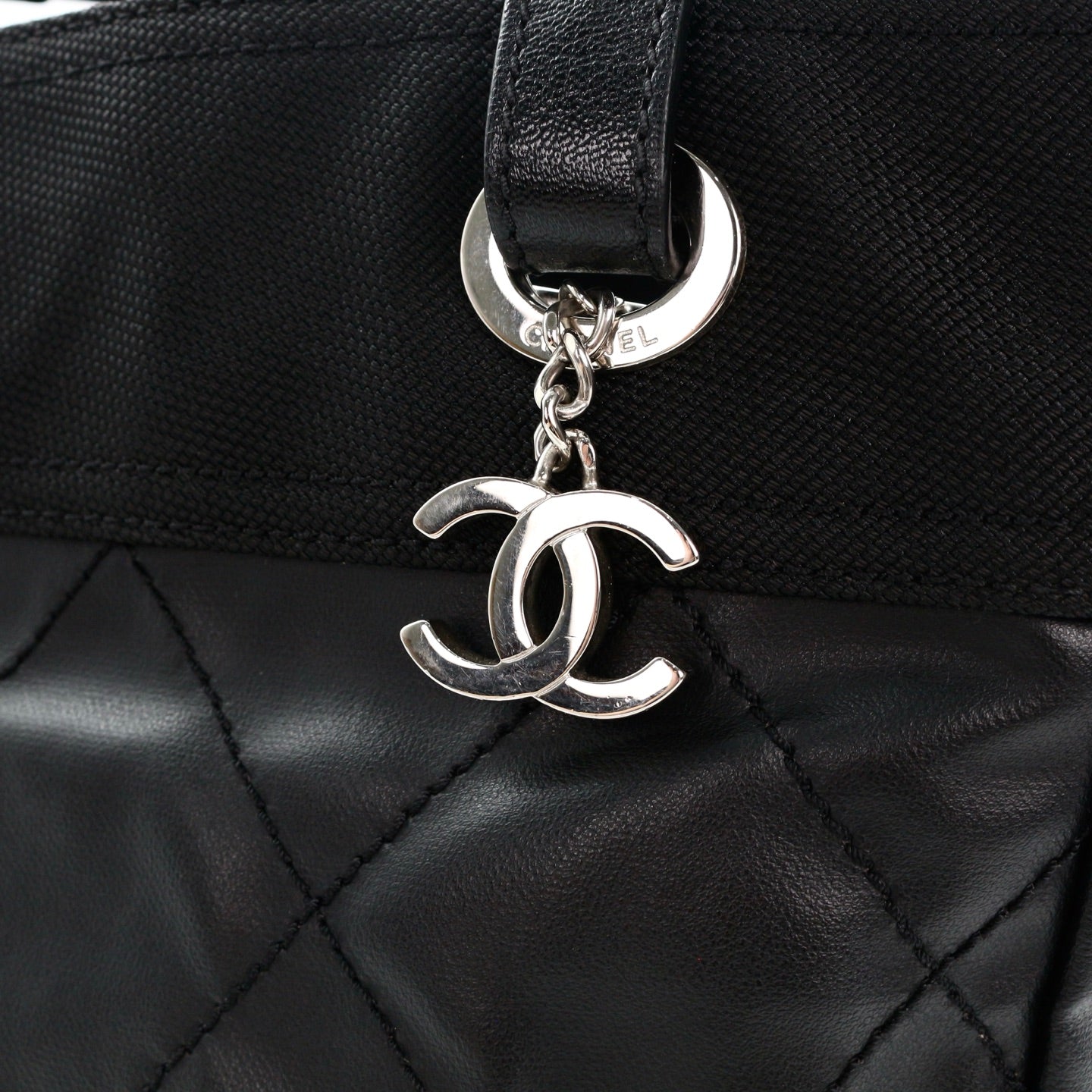 CHANEL Black Calfskin Leather & Canvas Tote Bag [Used]