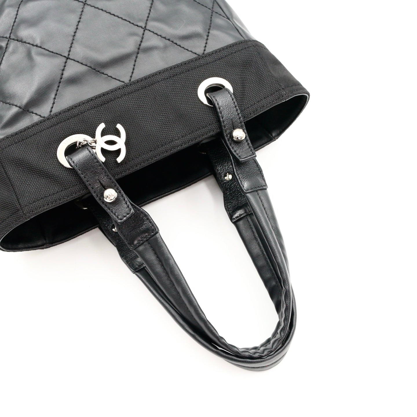 CHANEL Black Calfskin Leather & Canvas Tote Bag [Used]