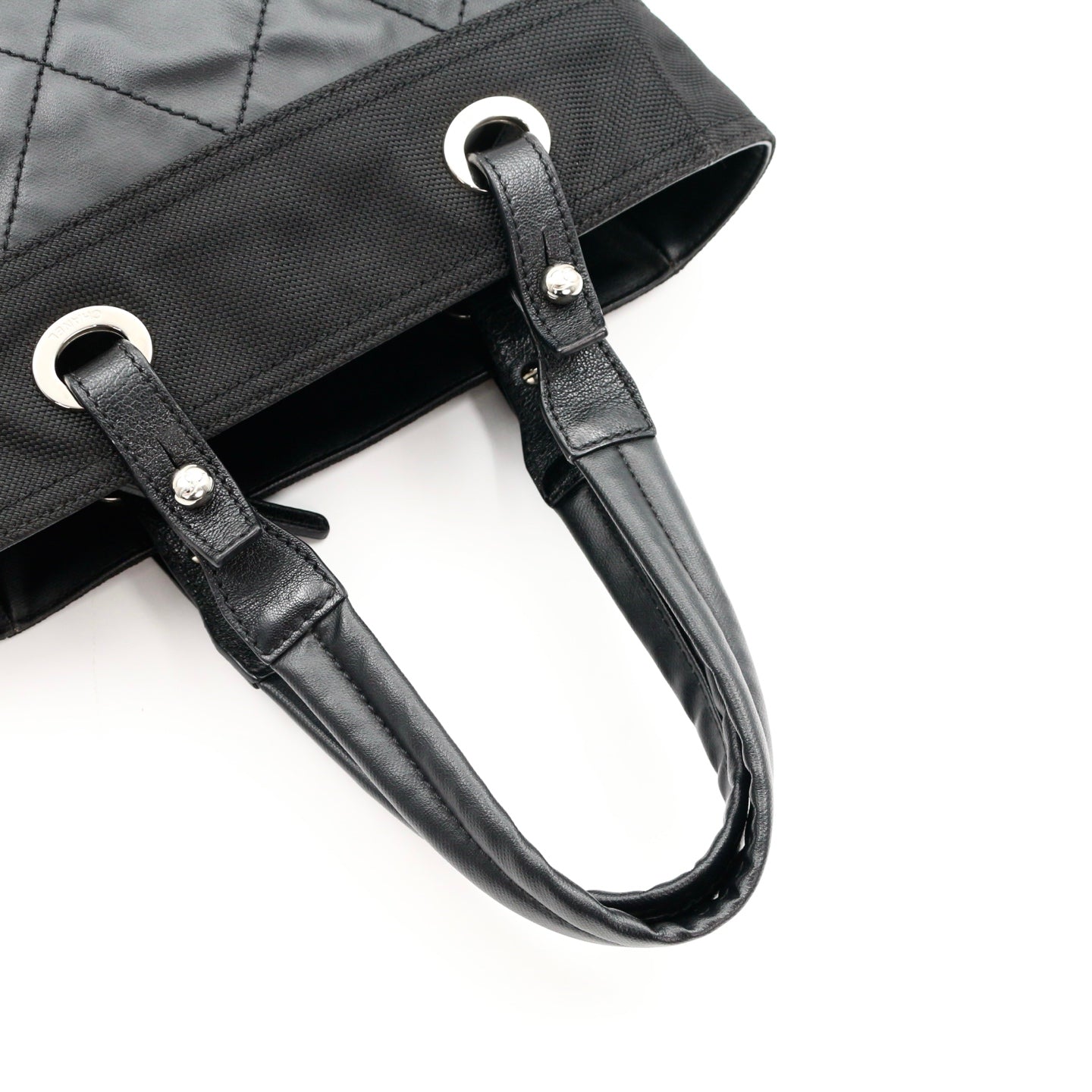 CHANEL Black Calfskin Leather & Canvas Tote Bag [Used]