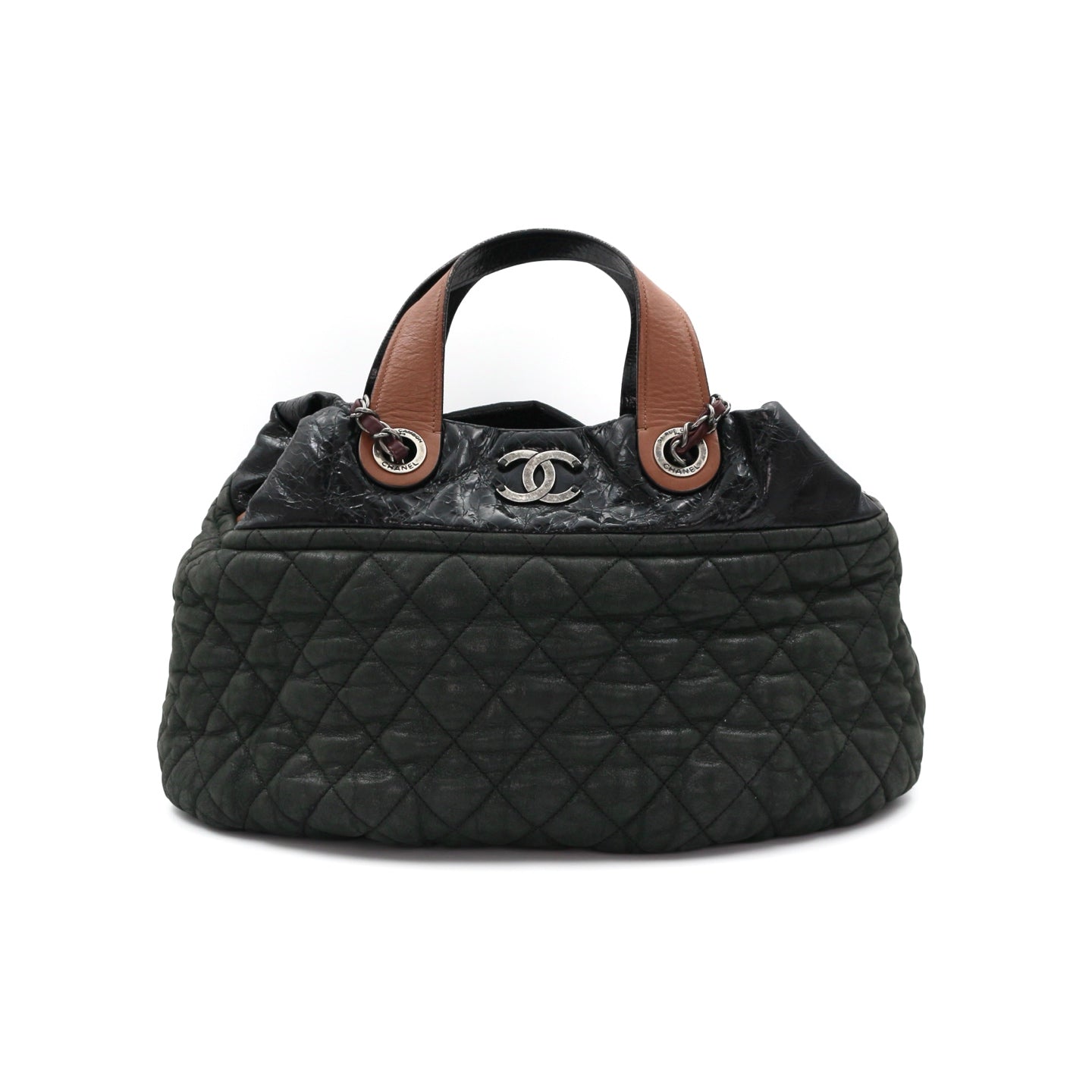 CHANEL Dark Green Iridescent Calfskin 2-Way Tote Bag [Used]