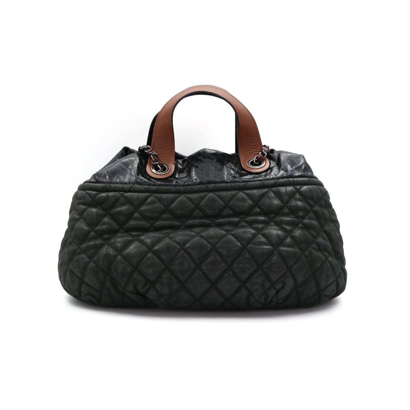 CHANEL Dark Green Iridescent Calfskin 2-Way Tote Bag [Used]