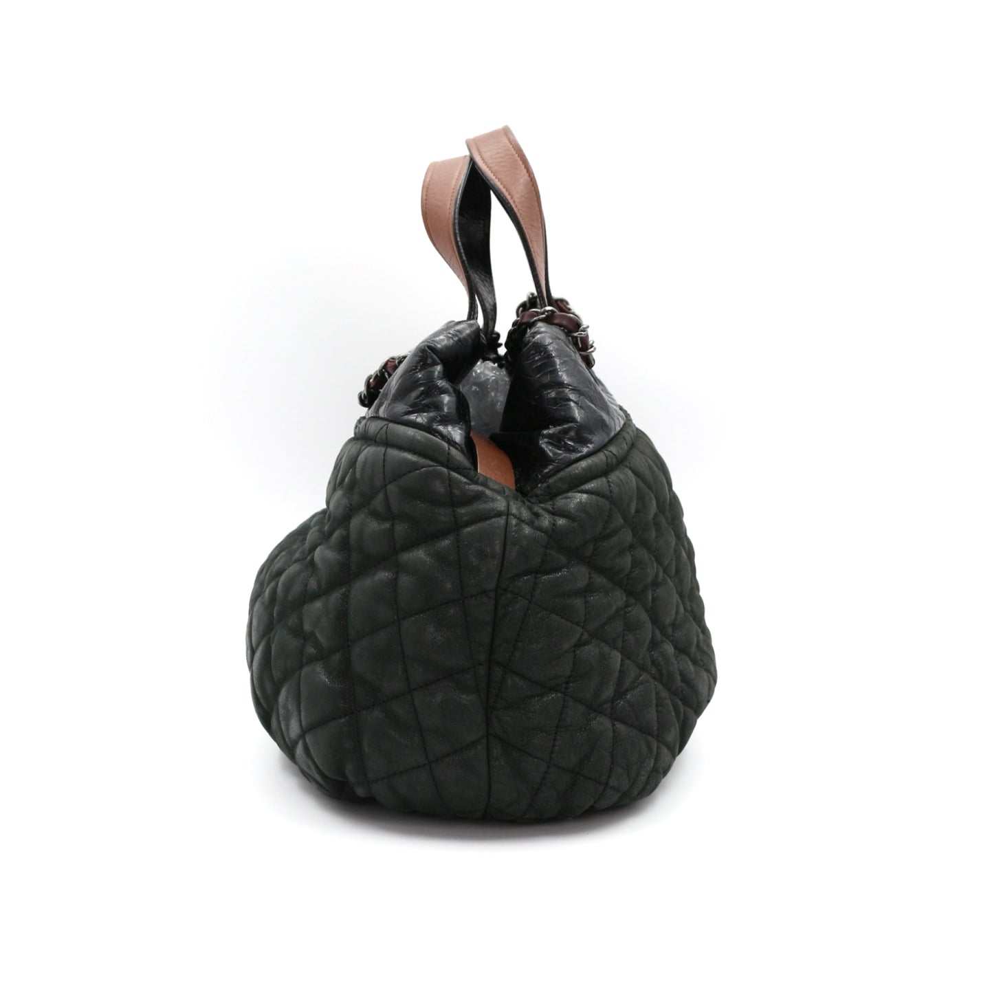 CHANEL Dark Green Iridescent Calfskin 2-Way Tote Bag [Used]