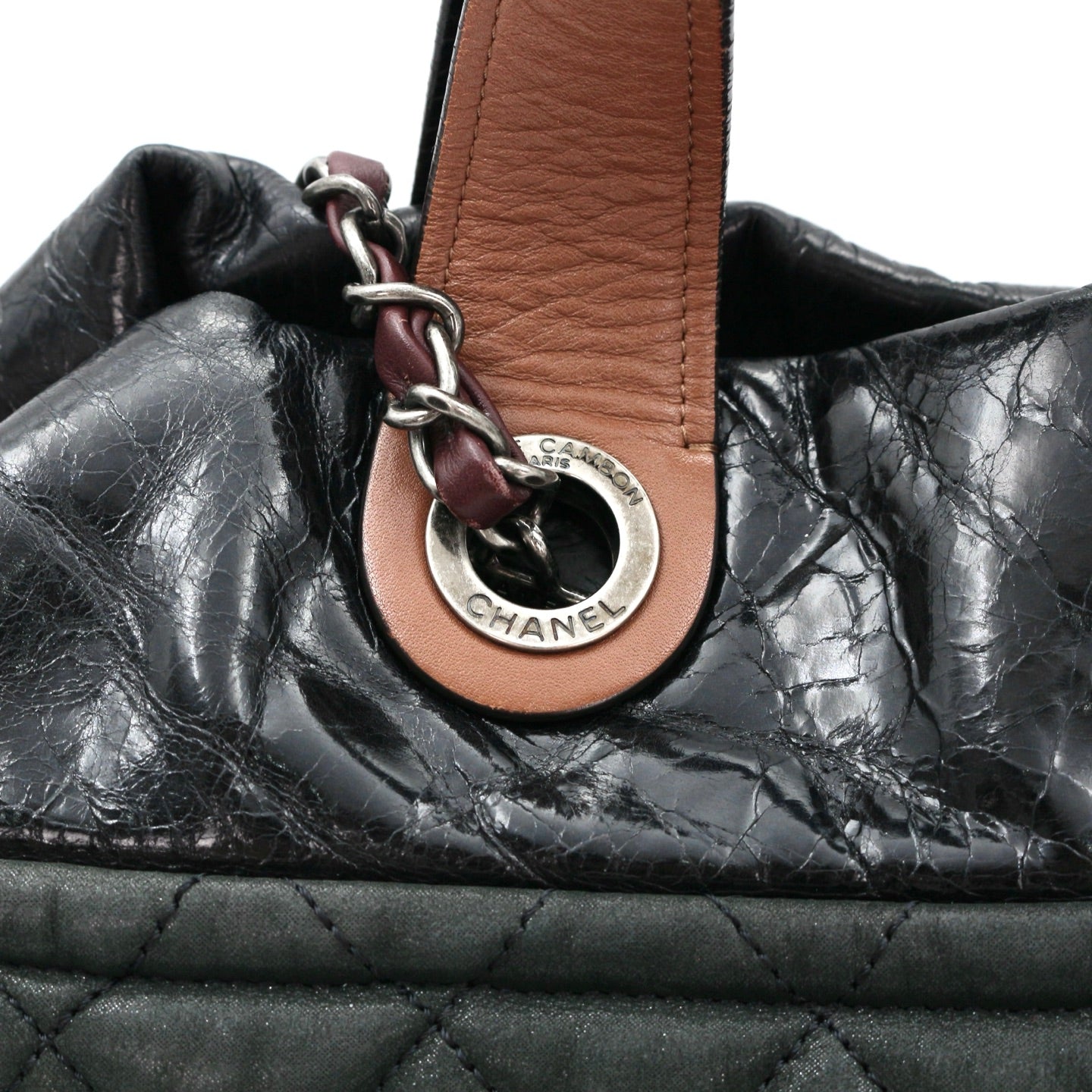 CHANEL Dark Green Iridescent Calfskin 2-Way Tote Bag [Used]