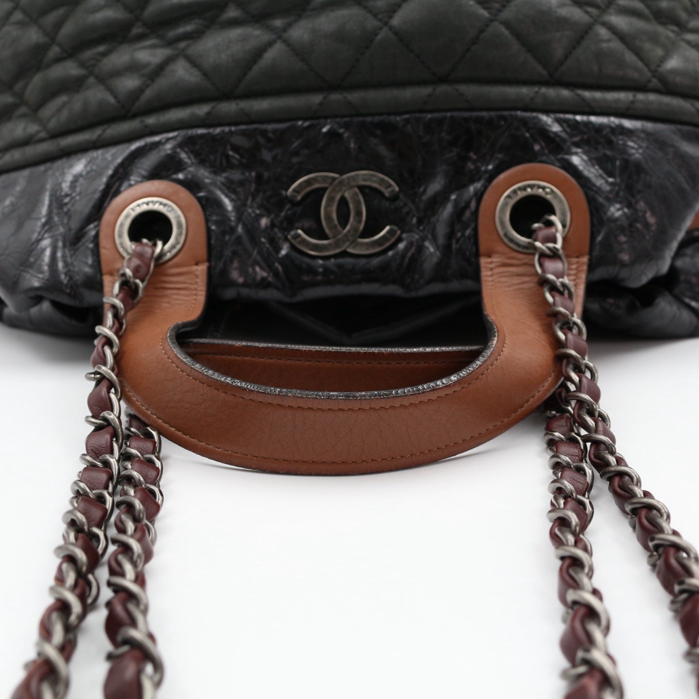 CHANEL Dark Green Iridescent Calfskin 2-Way Tote Bag [Used]