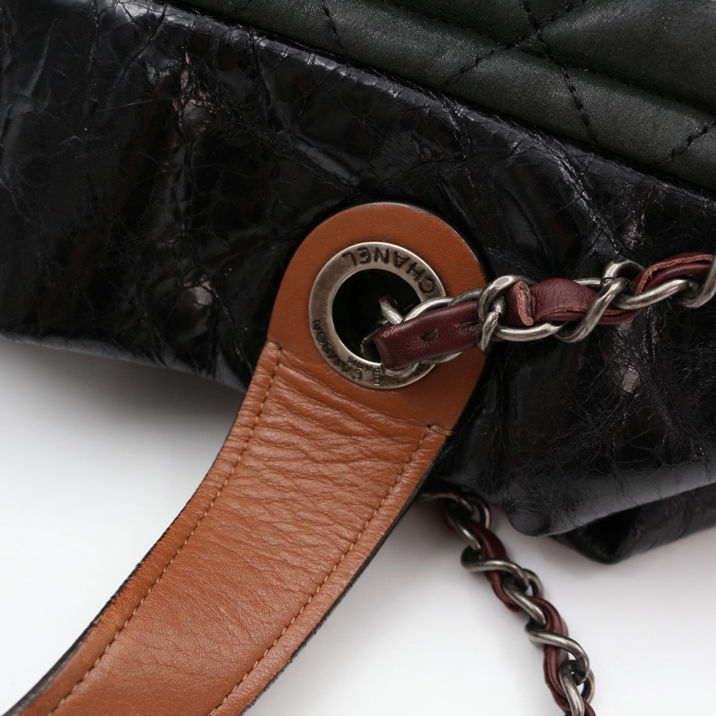 CHANEL Dark Green Iridescent Calfskin 2-Way Tote Bag [Used]