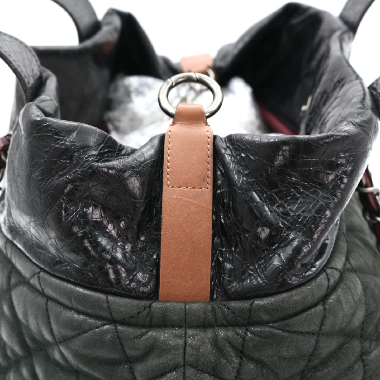 CHANEL Dark Green Iridescent Calfskin 2-Way Tote Bag [Used]
