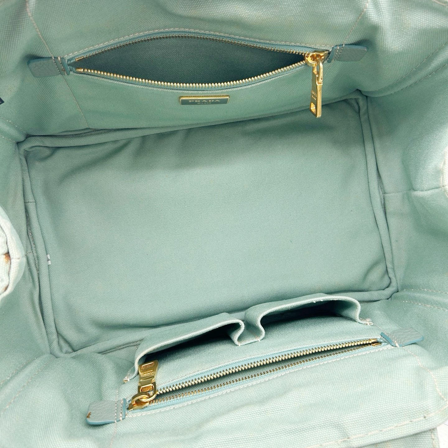 Prada Mint Green Canvas Large Tote Bag [Used]
