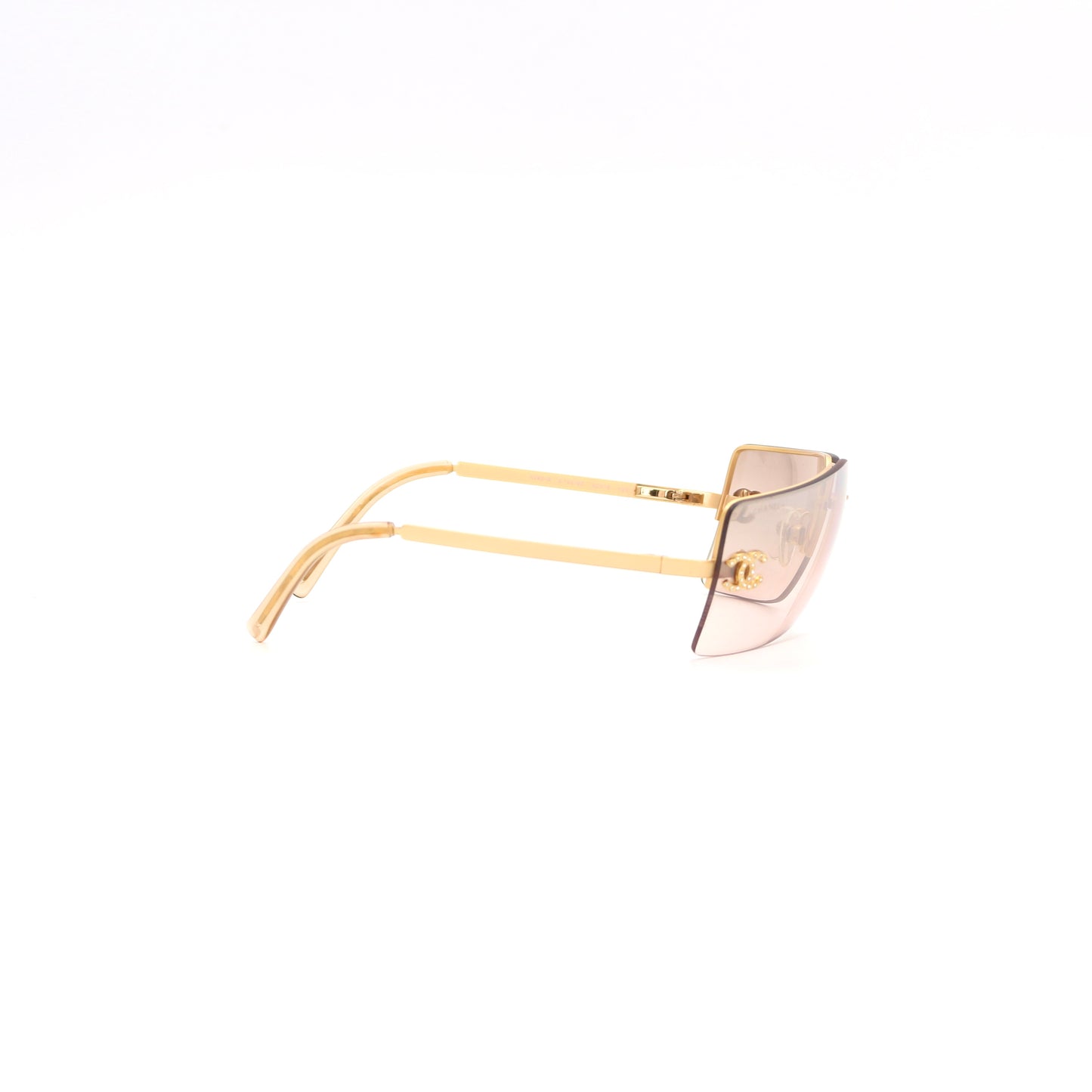 CHANEL Gold Brown Y2K Rimless CC Logo Sunglasses [Used]
