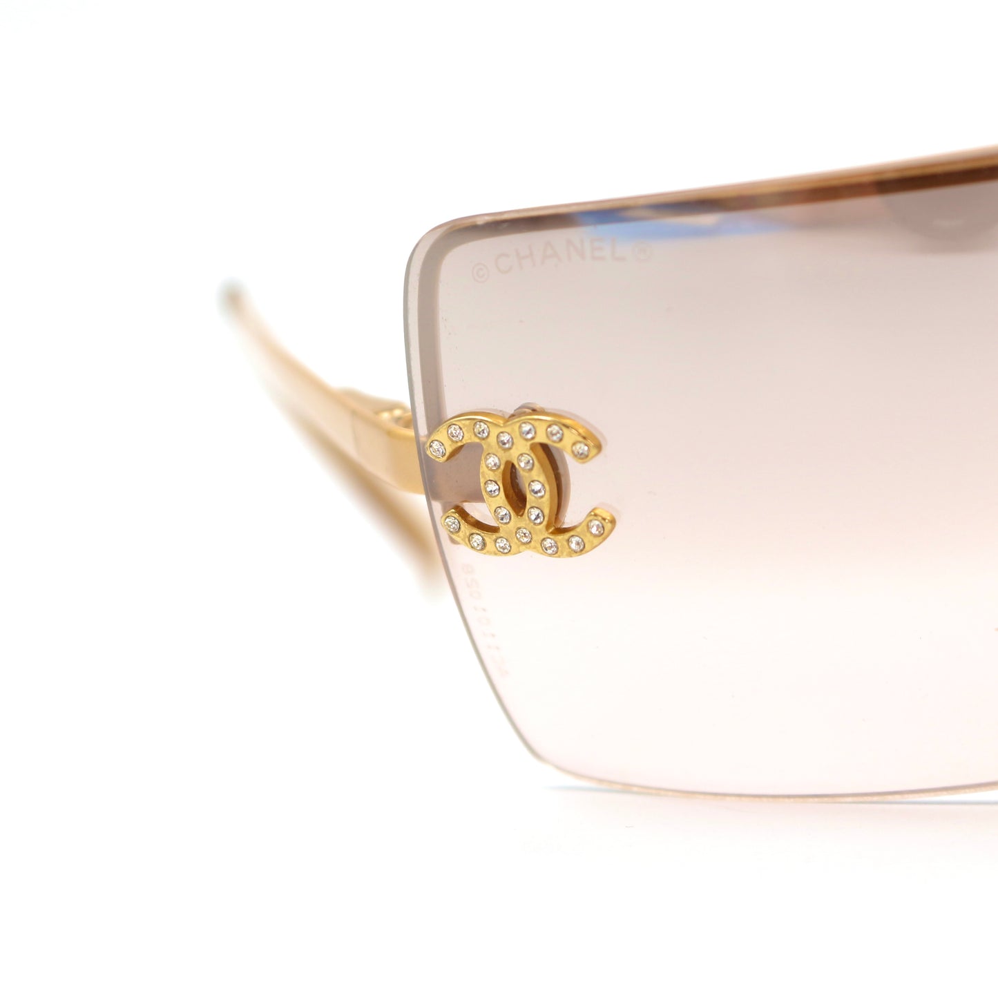 CHANEL Gold Brown Y2K Rimless CC Logo Sunglasses [Used]