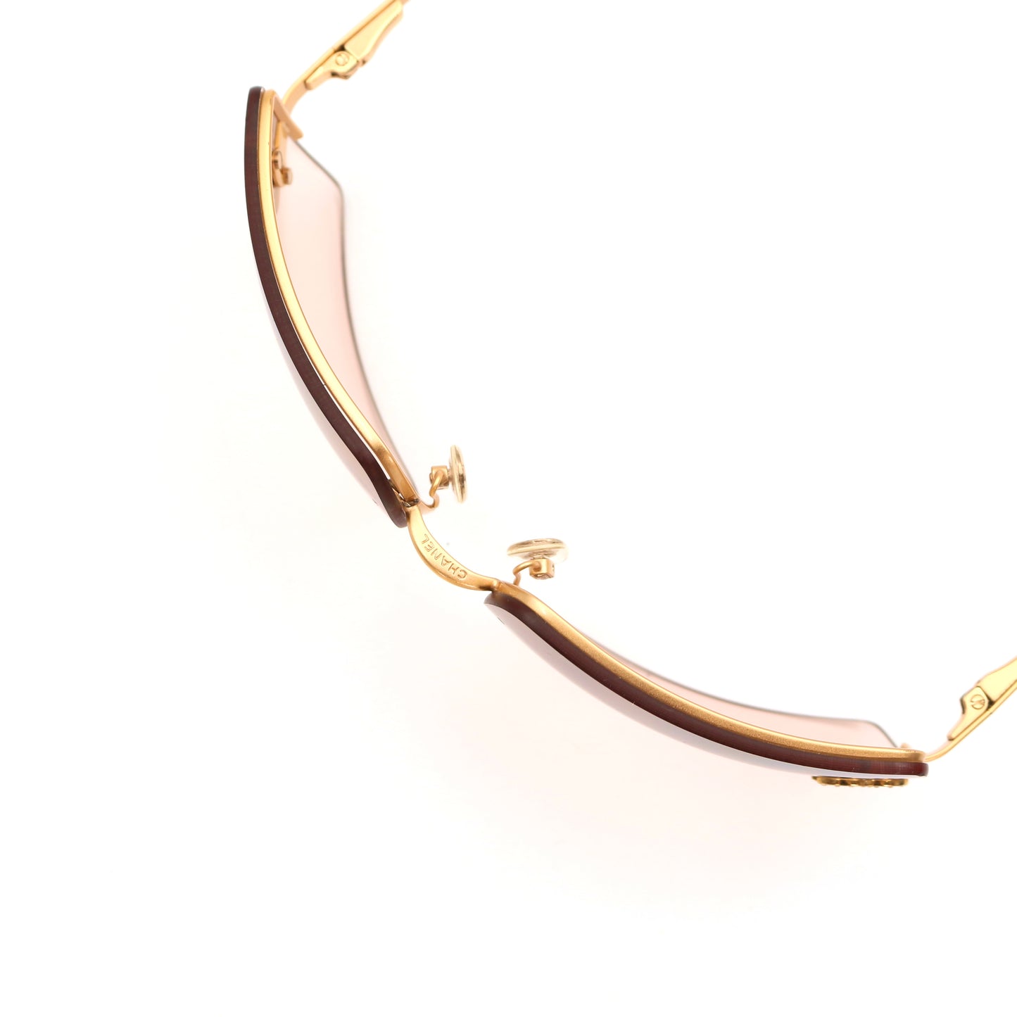 CHANEL Gold Brown Y2K Rimless CC Logo Sunglasses [Used]