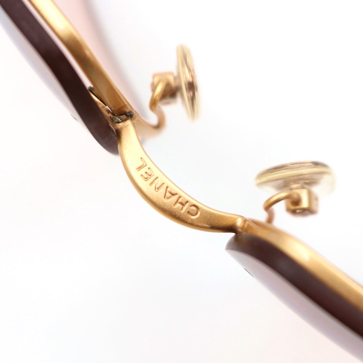 CHANEL Gold Brown Y2K Rimless CC Logo Sunglasses [Used]