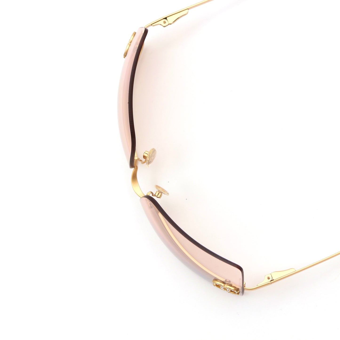 CHANEL Gold Brown Y2K Rimless CC Logo Sunglasses [Used]