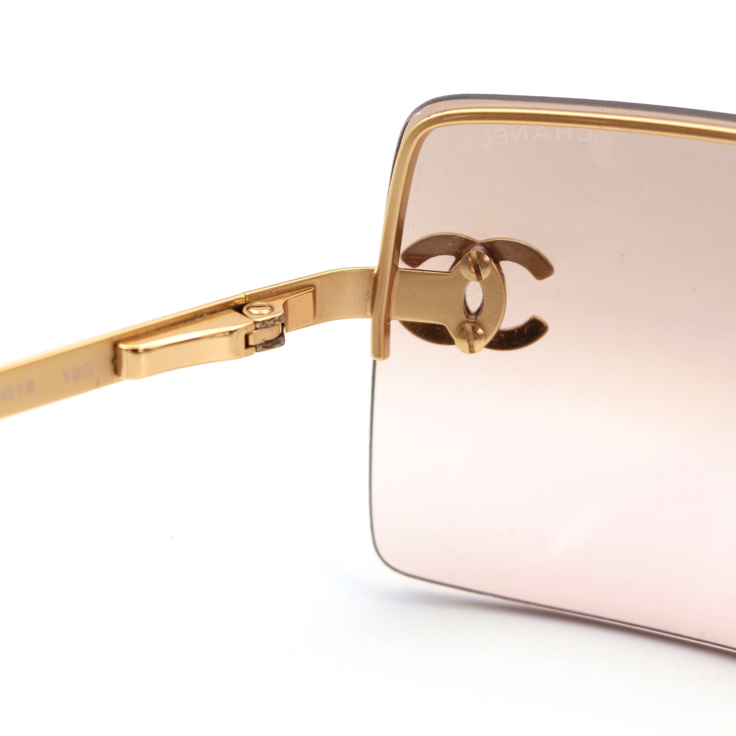 CHANEL Gold Brown Y2K Rimless CC Logo Sunglasses [Used]