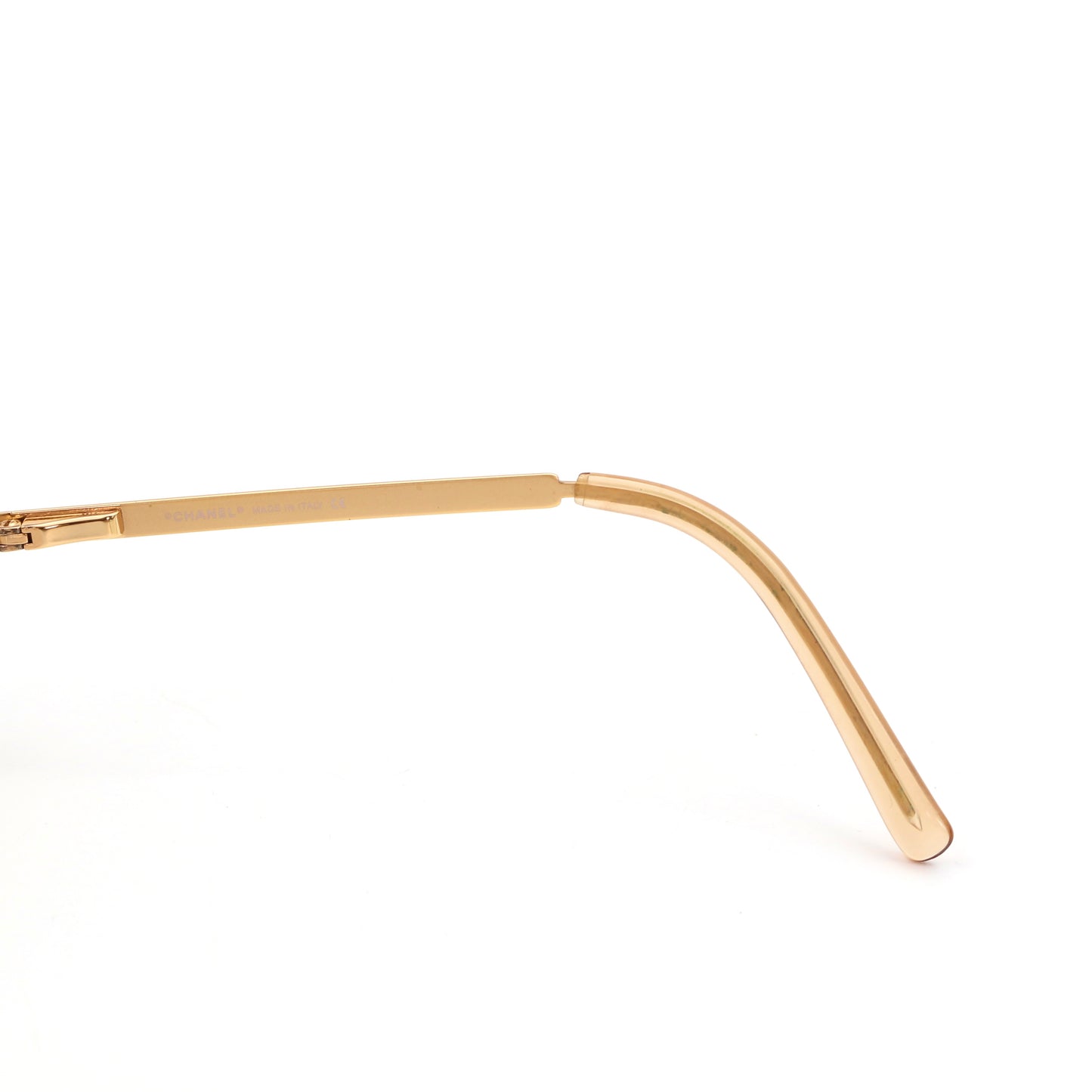 CHANEL Gold Brown Y2K Rimless CC Logo Sunglasses [Used]