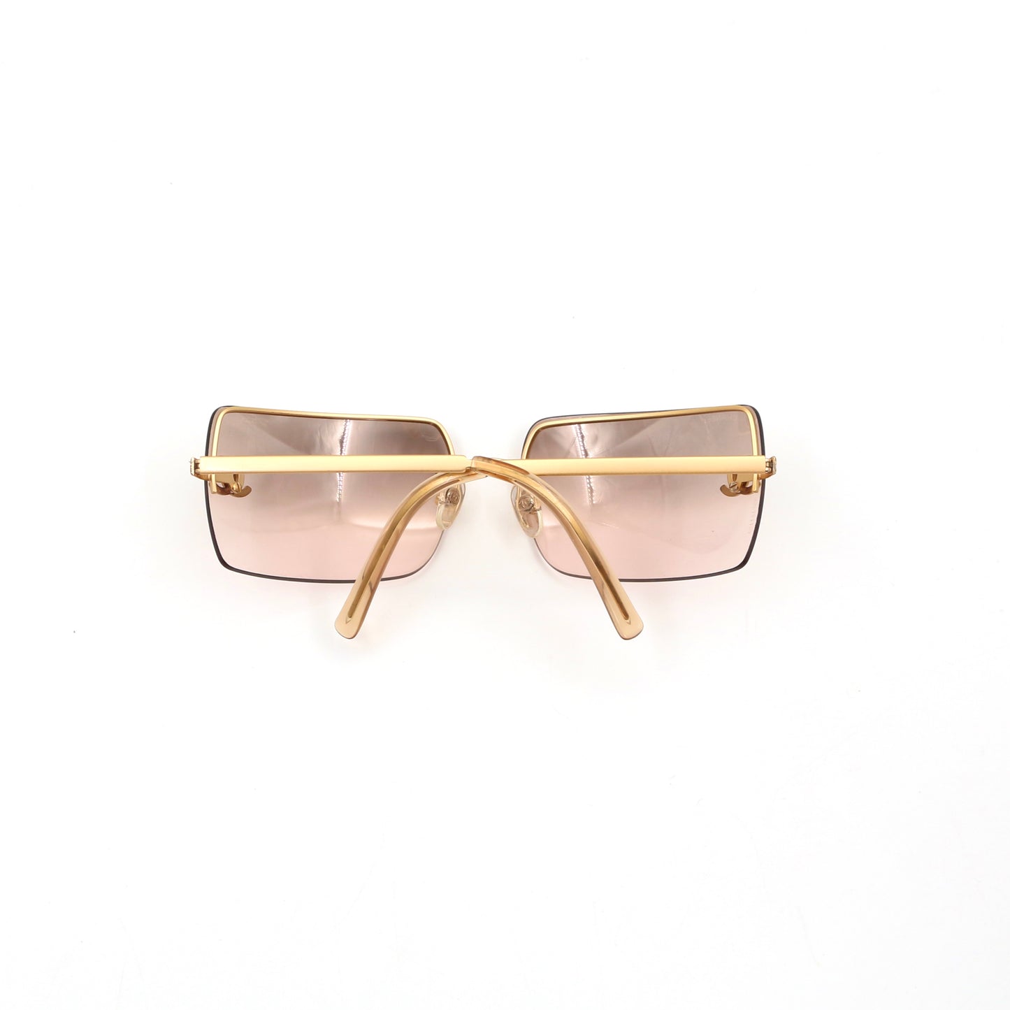 CHANEL Gold Brown Y2K Rimless CC Logo Sunglasses [Used]