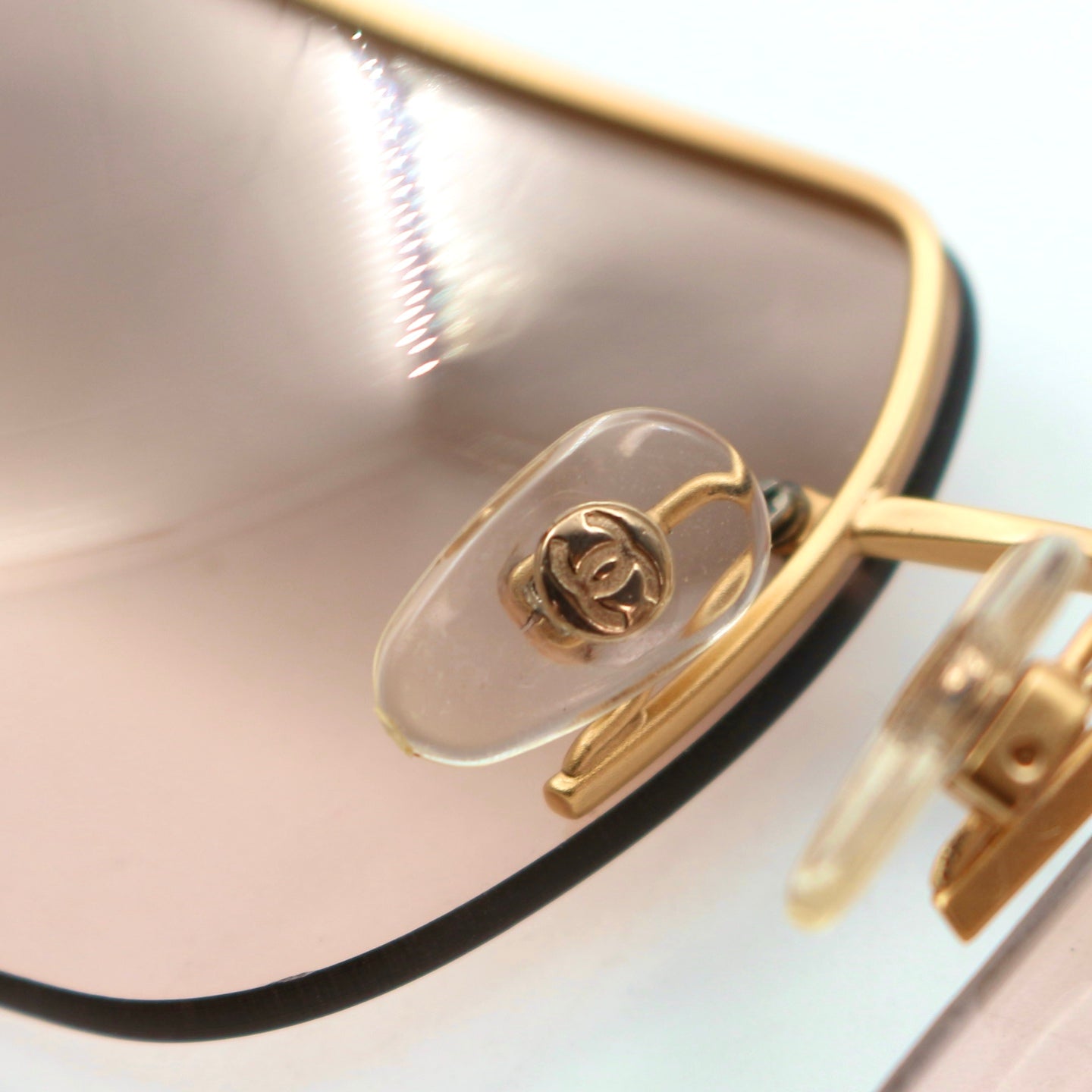 CHANEL Gold Brown Y2K Rimless CC Logo Sunglasses [Used]