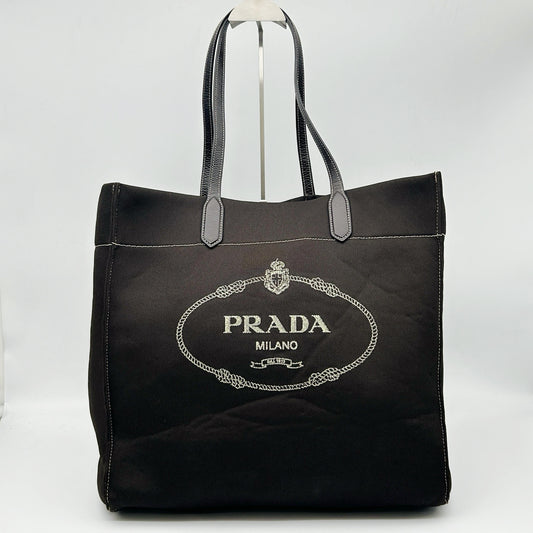 PRADA Dark Grey Brown Canvas Large Tote Bag [Used]
