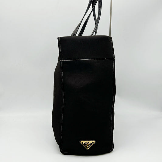 PRADA Dark Grey Brown Canvas Large Tote Bag [Used]