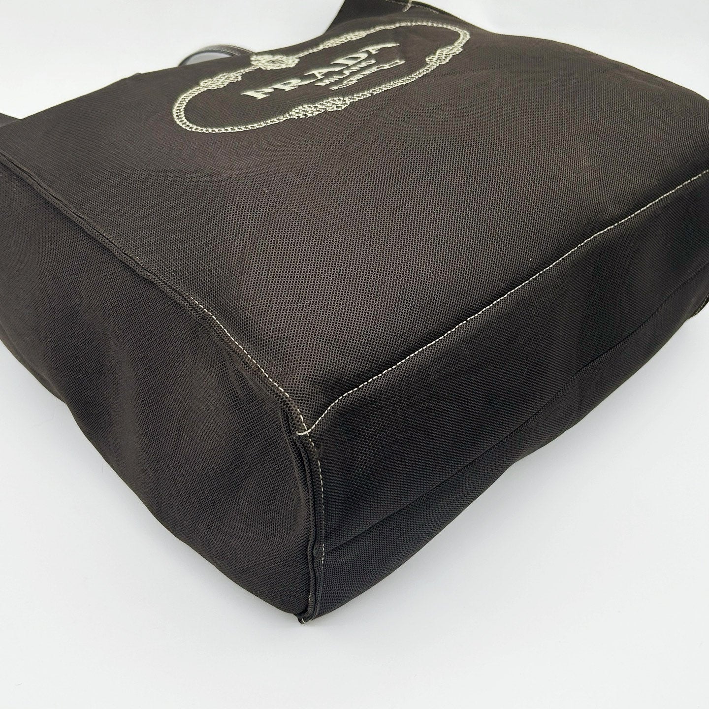 PRADA Dark Grey Brown Canvas Large Tote Bag [Used]