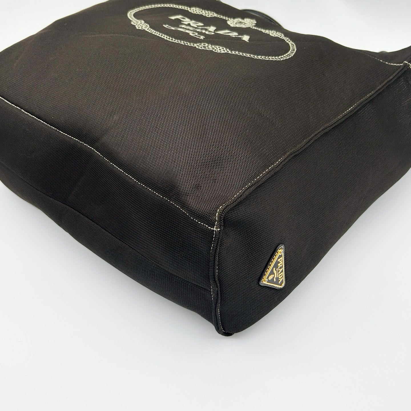 PRADA Dark Grey Brown Canvas Large Tote Bag [Used]