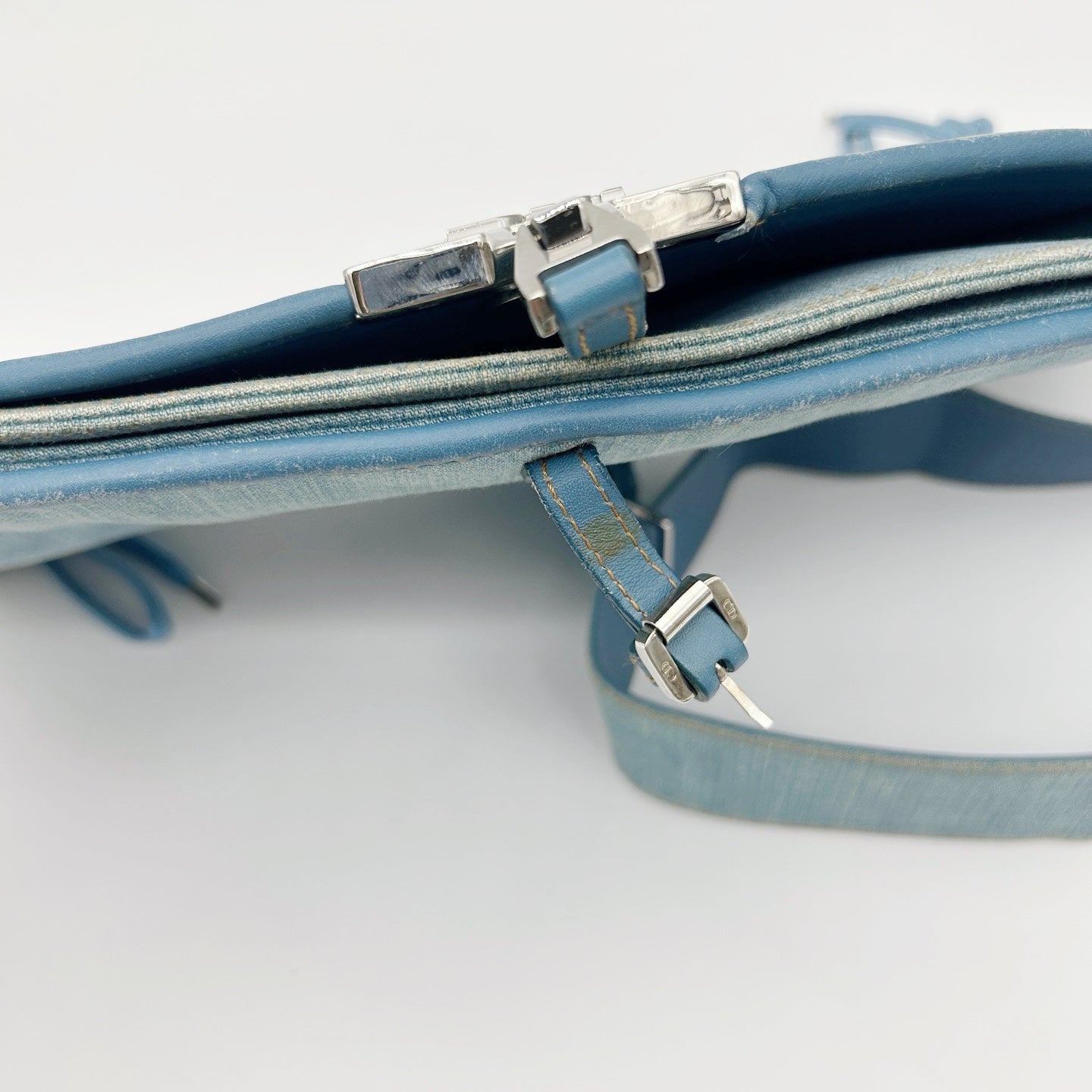 Christian Dior Light Blue Denim Ballet Lace-Up Saddle Shoulder Bag [Used]
