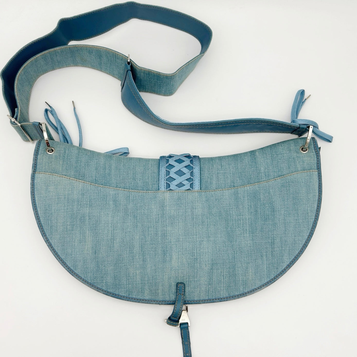 Christian Dior Light Blue Denim Ballet Lace-Up Saddle Shoulder Bag [Used]