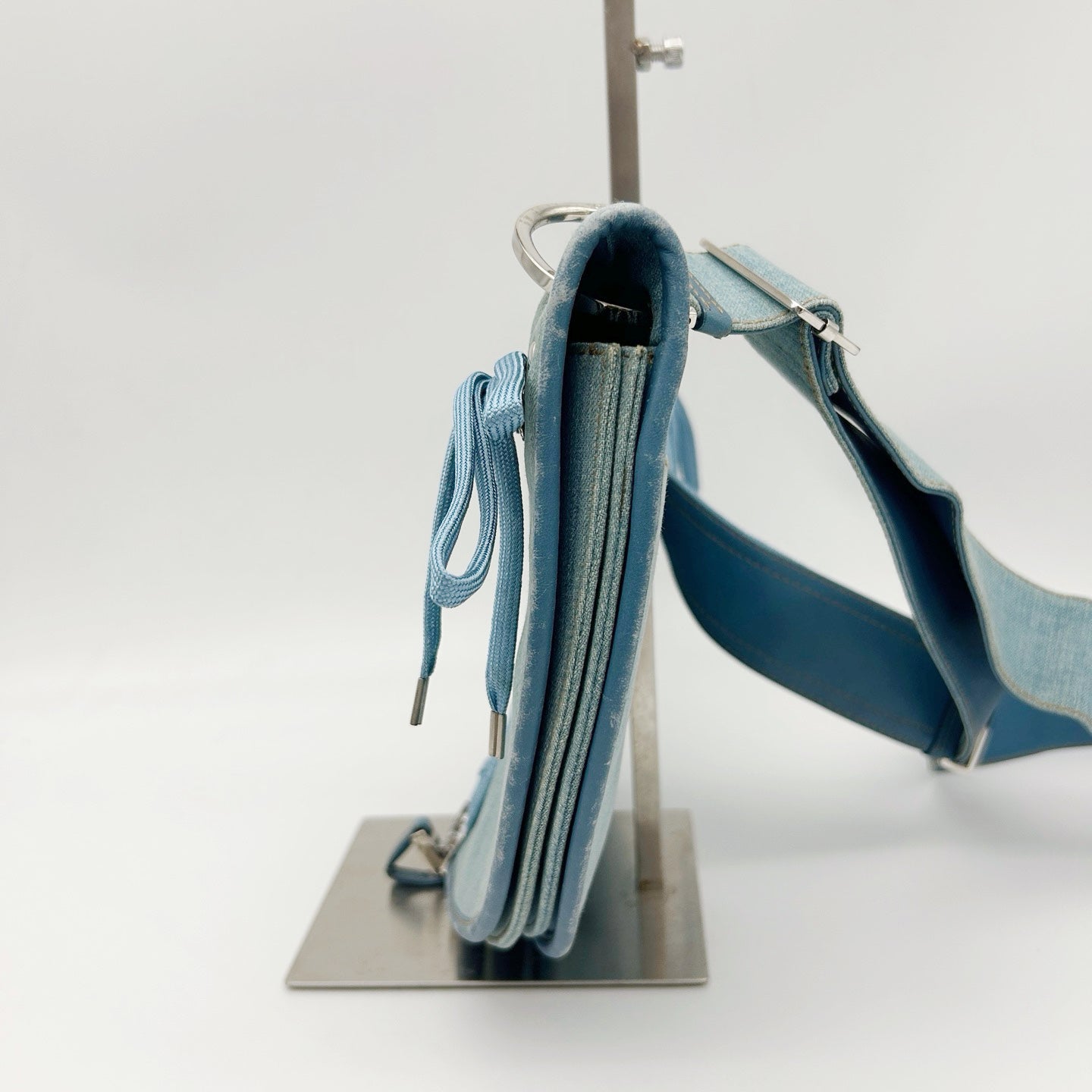 Christian Dior Light Blue Denim Ballet Lace-Up Saddle Shoulder Bag [Used]