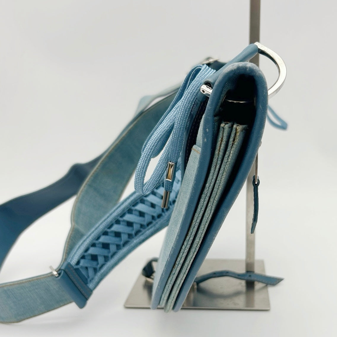 Christian Dior Light Blue Denim Ballet Lace-Up Saddle Shoulder Bag [Used]