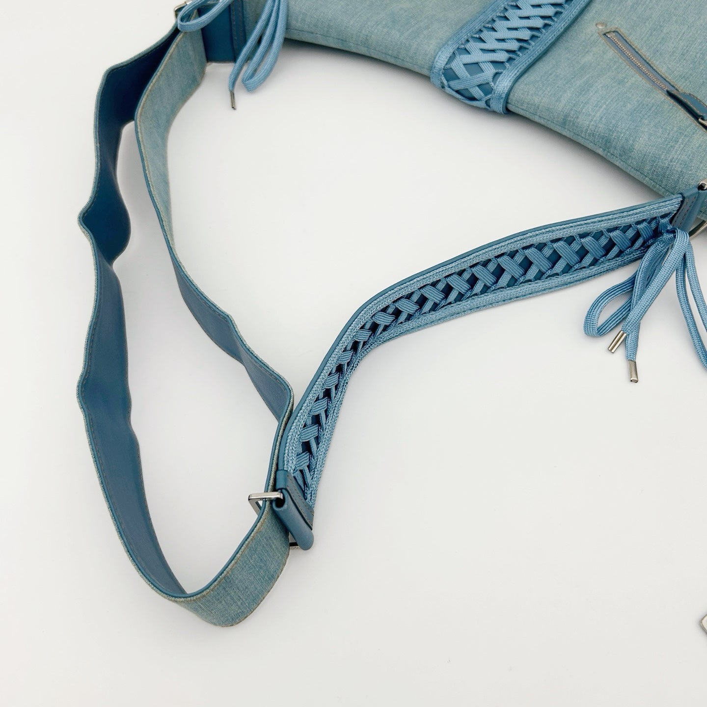 Christian Dior Light Blue Denim Ballet Lace-Up Saddle Shoulder Bag [Used]