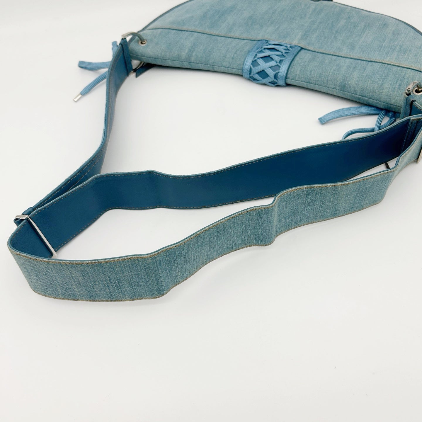 Christian Dior Light Blue Denim Ballet Lace-Up Saddle Shoulder Bag [Used]