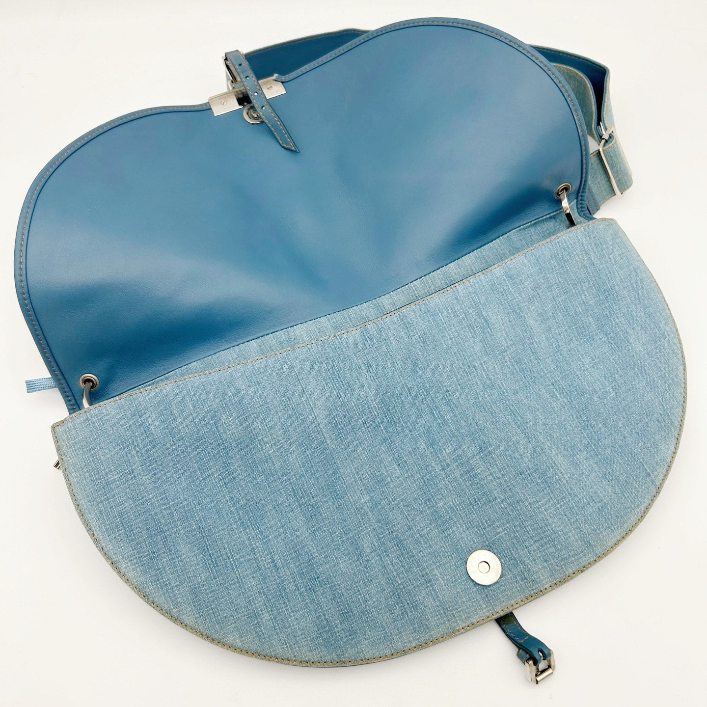 Christian Dior Light Blue Denim Ballet Lace-Up Saddle Shoulder Bag [Used]