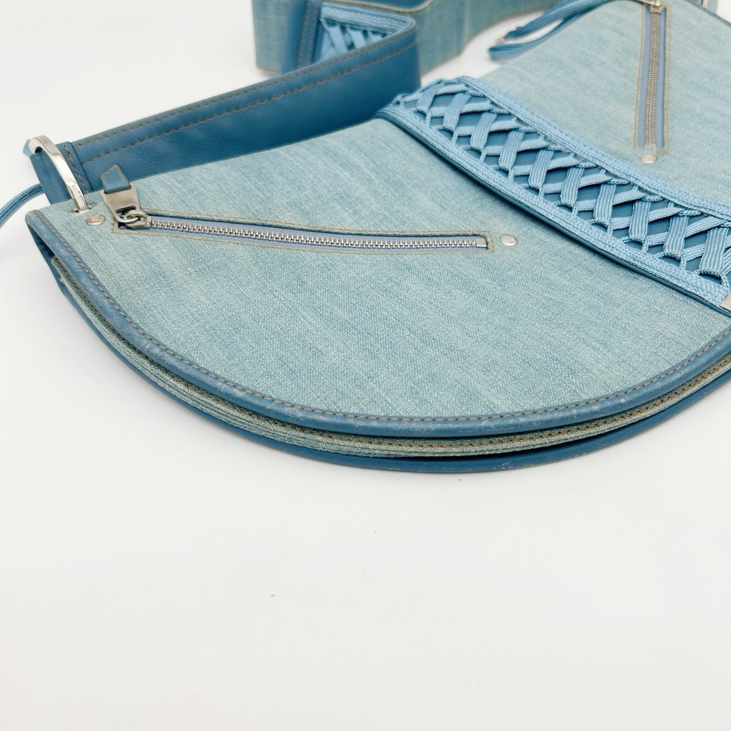 Christian Dior Light Blue Denim Ballet Lace-Up Saddle Shoulder Bag [Used]
