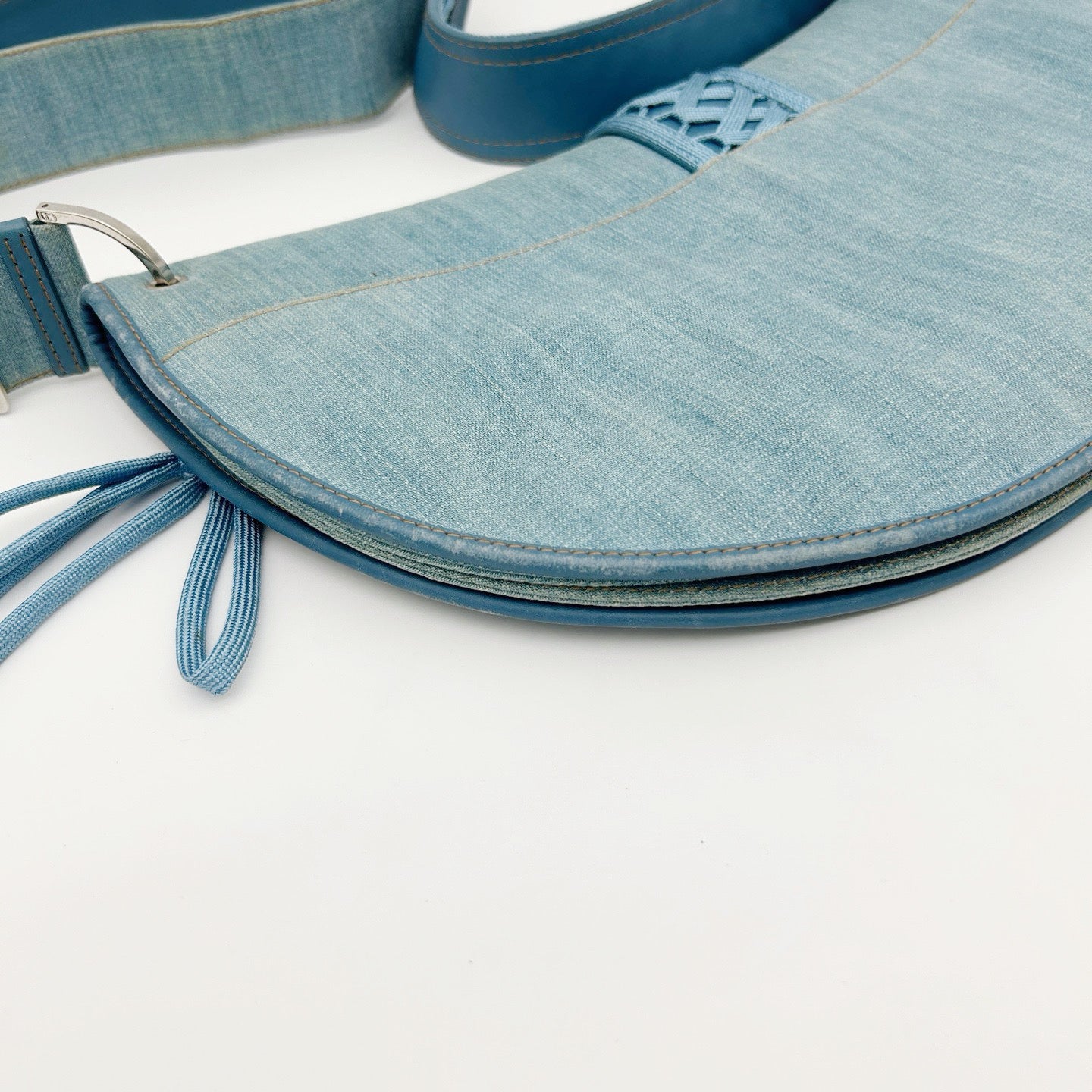 Christian Dior Light Blue Denim Ballet Lace-Up Saddle Shoulder Bag [Used]