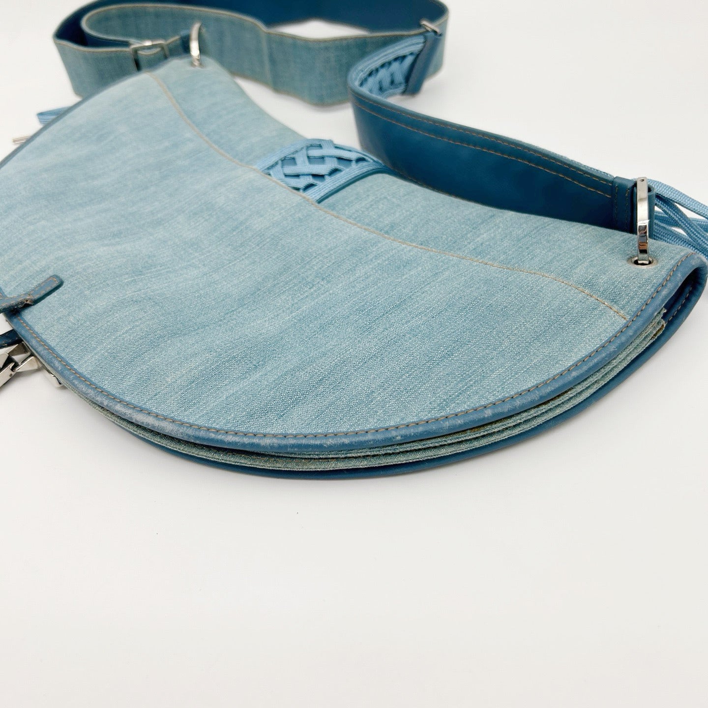 Christian Dior Light Blue Denim Ballet Lace-Up Saddle Shoulder Bag [Used]