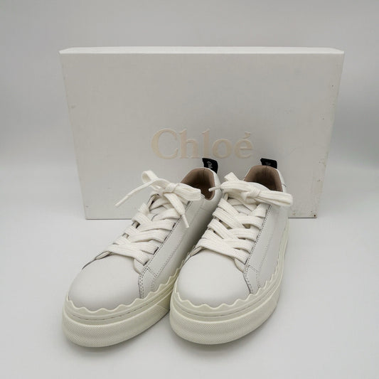CHLOÉ Lauren White Leather Low-Top Sneakers [Used]