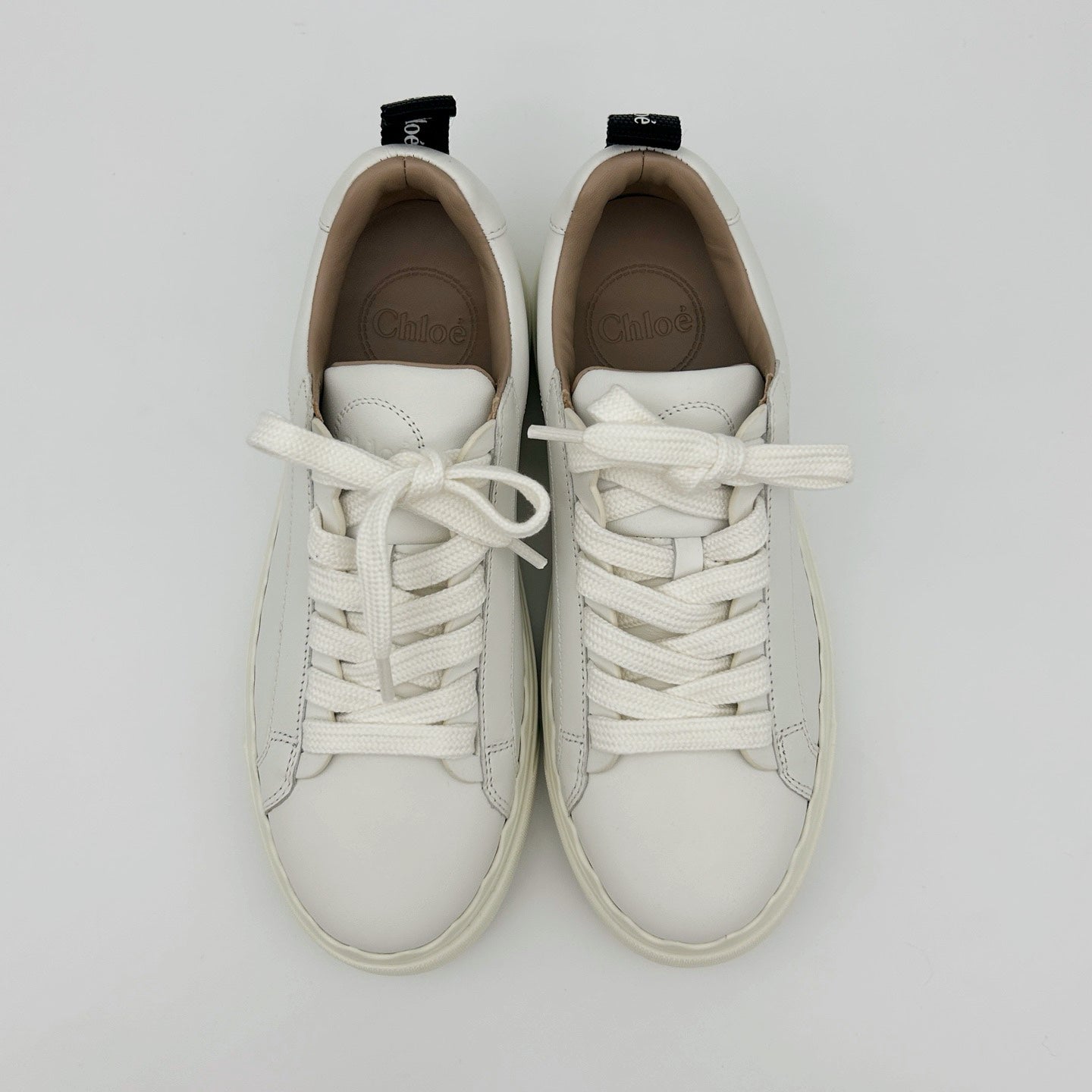 CHLOÉ Lauren White Leather Low-Top Sneakers [Used]