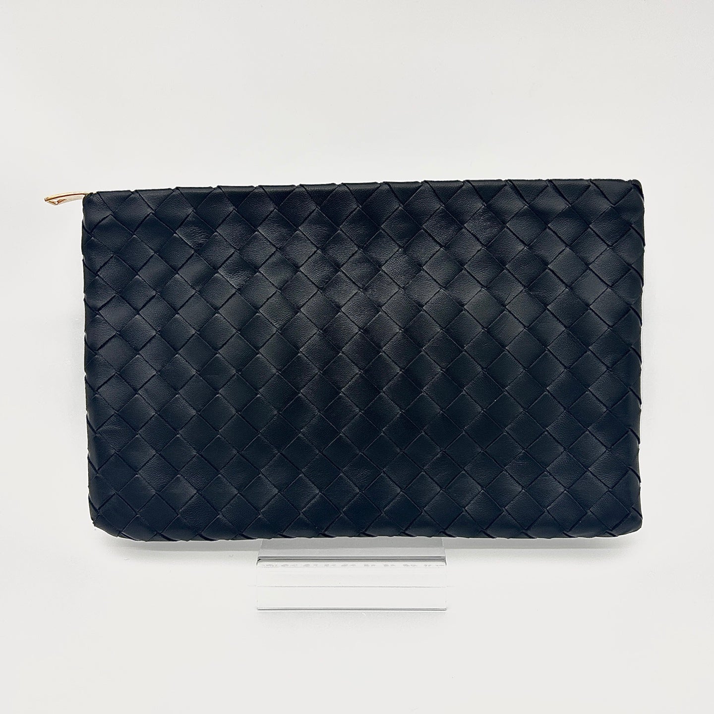 BOTTEGA VENETA Black Intrecciato Lambskin Zip Clutch Bag [Used]