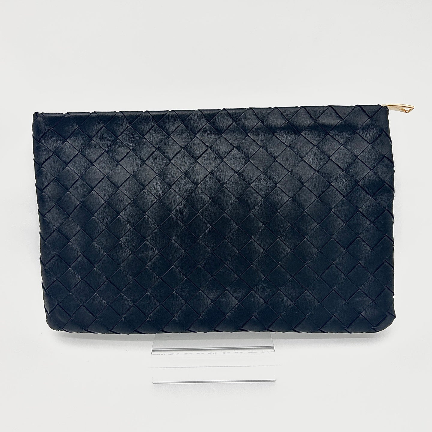 BOTTEGA VENETA Black Intrecciato Lambskin Zip Clutch Bag [Used]