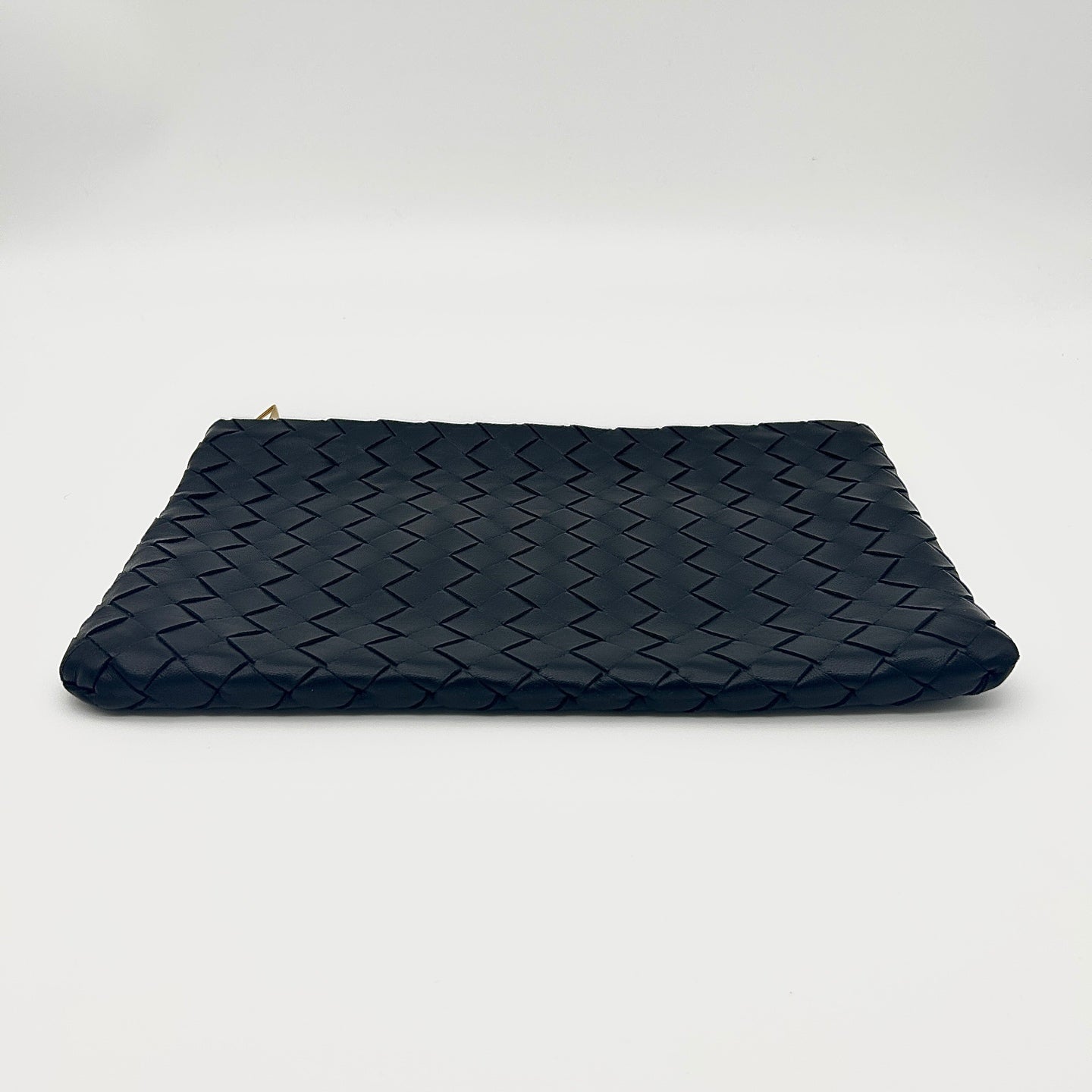 BOTTEGA VENETA Black Intrecciato Lambskin Zip Clutch Bag [Used]